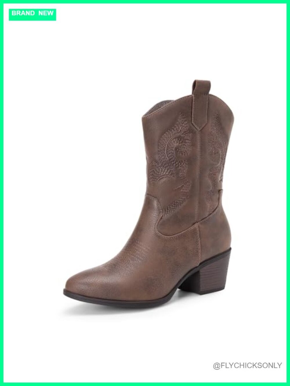 Mid Calf Cowboy Cowgirl Boots Faux Leather Western Embroidered Cuban Heel